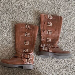 PrettyLittleThing Brown Multi-Buckle Combat Boots